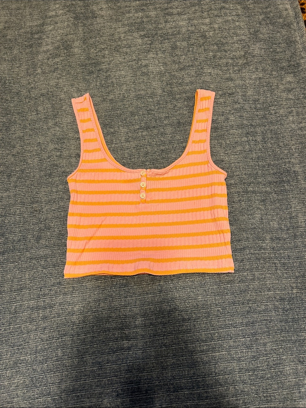 Forever 21 Pink and Orange Striped Ribbed Crop Tank